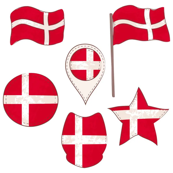Bandera de Dinamarca Realizada en Formas Defferentes — Vector de stock