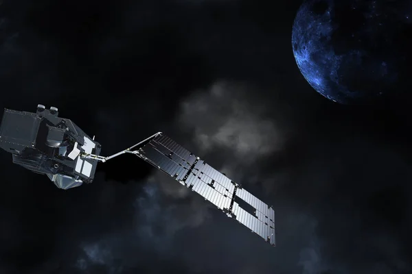 Explorando Satélite Orbitando Torno Planeta Desconhecido — Fotografia de Stock