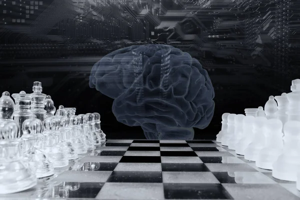 Computerized Chess Game Human Brain Schematic Artificial Intelligence Communication — Stock Photo, Image