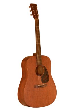 beyaz arka plan üzerinde Mahogany ahşap tarafından yapılan kahverengi akustik gitar