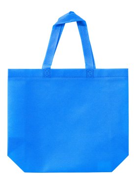 Beyaz arkaplanda izole edilmiş kumaş alışveriş çantasının mavi rengi