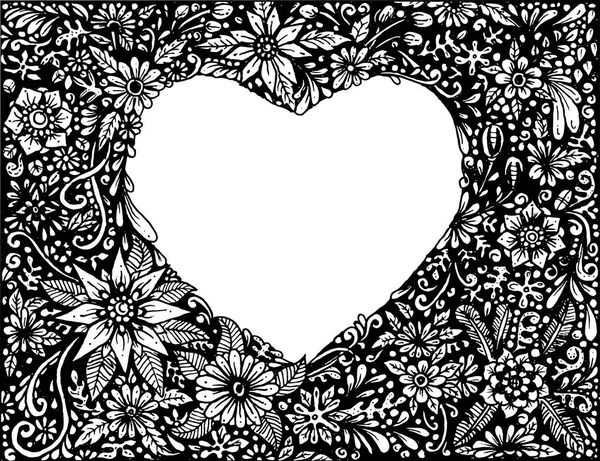 Dessin coeur zentangle cadre en utilisant pour la carte de Saint-Valentin, amour con — Image vectorielle