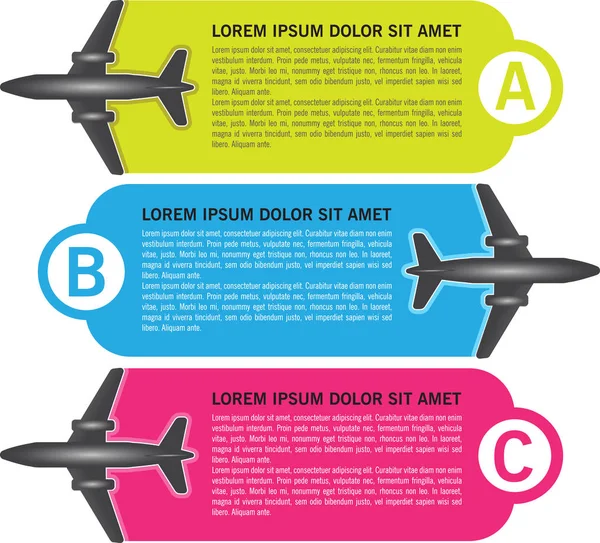 Vector Infographic Drie Abc Stappen Achtergrond Met Vliegtuigen Plaatsen Voor — Stockvector