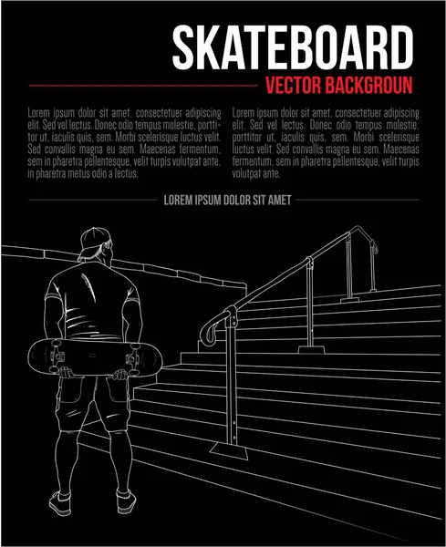 Vector Mano Dibujo Fondo Con Skateboarder Escaleras Contorno Estilo Gráfico — Archivo Imágenes Vectoriales