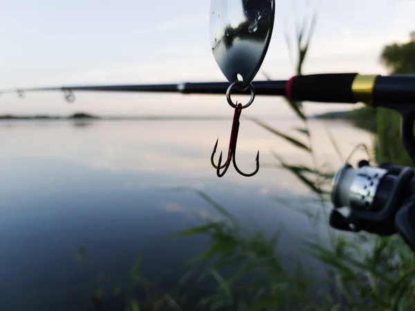 Pesca Rio Pôr Sol — Fotografia de Stock