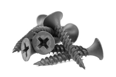 Beyaz arka plan üzerinde izole, metal kendi kendine dokunarak veya vida yakın çekim.