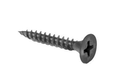 Beyaz arka plan üzerinde izole, metal kendi kendine dokunarak veya vida yakın çekim.