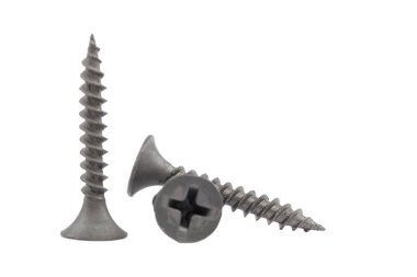 Beyaz arka plan üzerinde izole, metal kendi kendine dokunarak veya vida yakın çekim.