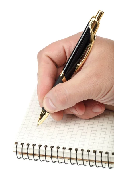 Pluma Mano Cuaderno Aislados Sobre Fondo Blanco — Foto de Stock