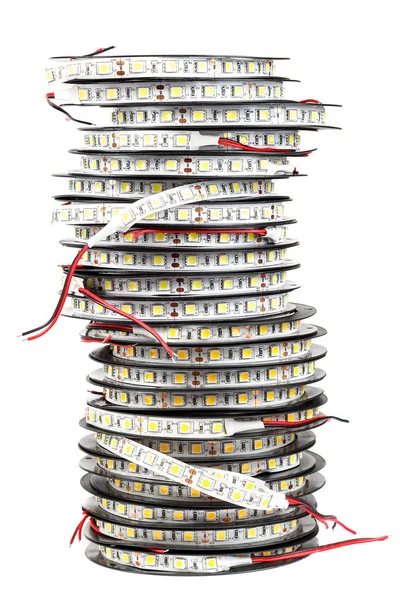 Reels Ribbons Led Lamps Isolated White Background — Stock Photo, Image