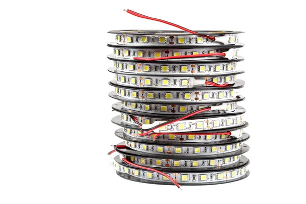 Reels Ribbons Led Lamps Isolated White Background — Stock Photo, Image