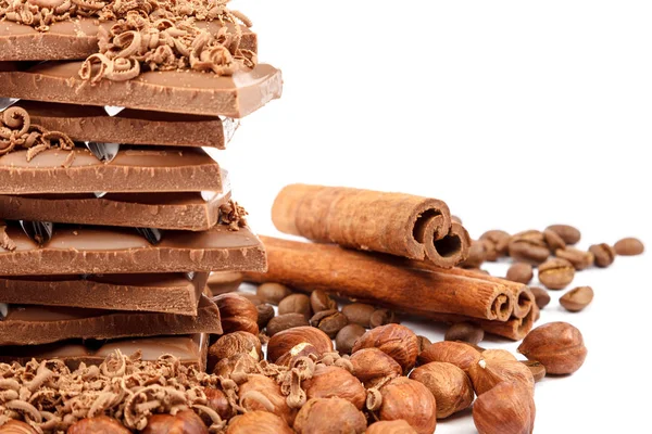 Chocolate Tiles Nuts Isolated White Background — Stock Photo, Image
