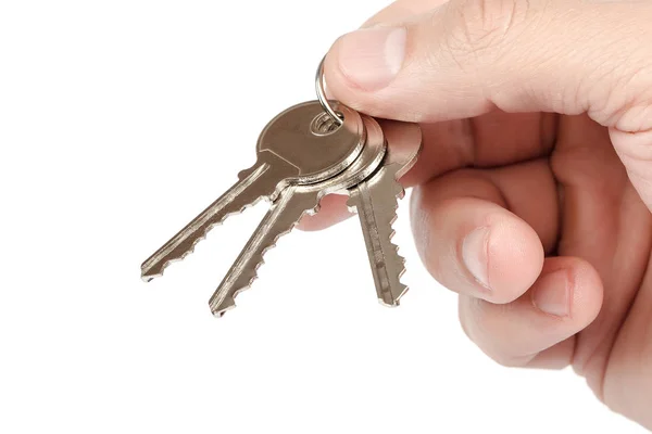 Keys Lock Hand Isolated White Background — Stock Photo, Image