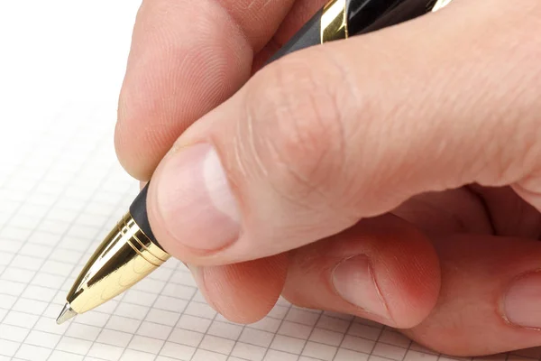 手にペンし ノートが白い背景の分離 — ストック写真