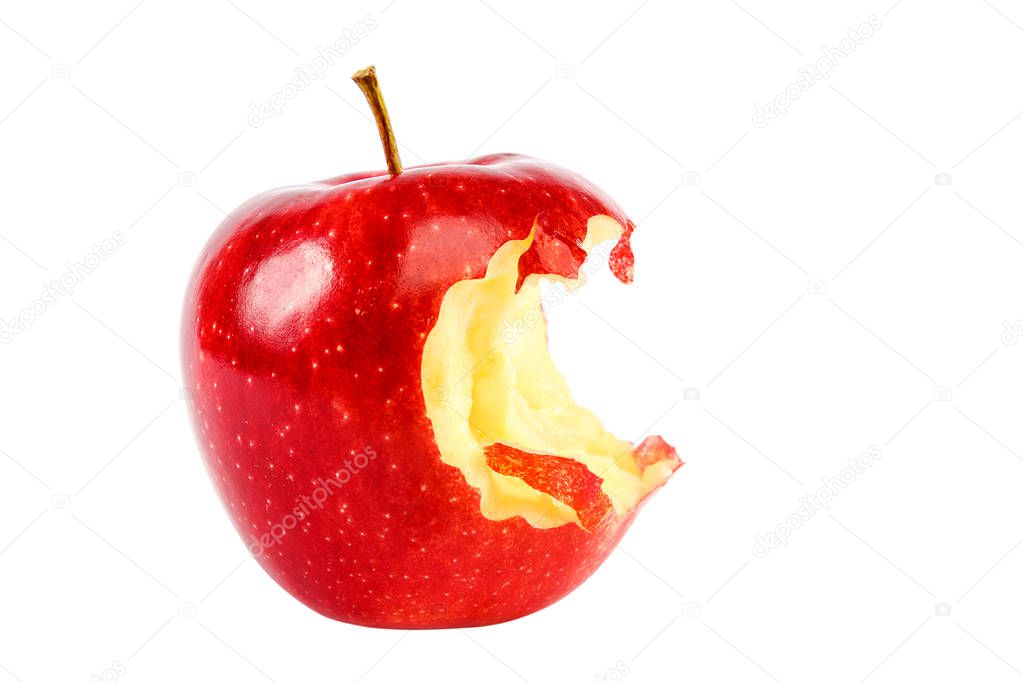 Bitten apple isolated on white background.