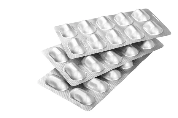Tabletta Buborékcsomagolásban Izolált Fehér Háttér — Stock Fotó
