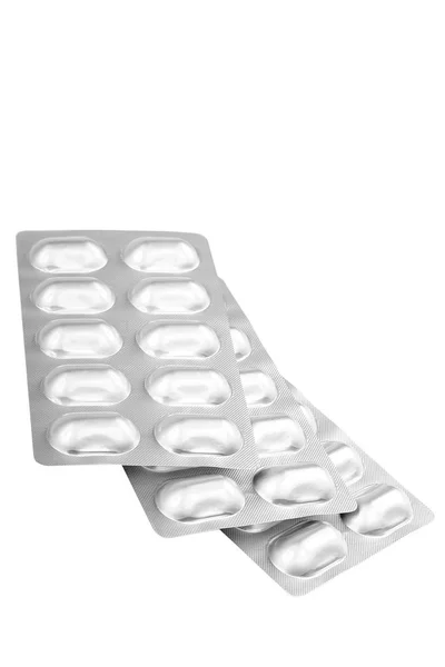Pilules Plaquettes Thermoformées Isolées Sur Fond Blanc — Photo