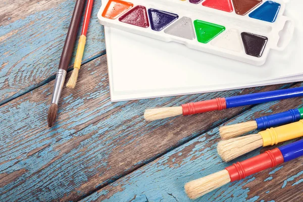 École Fournitures Bureau Sur Fond Bois — Photo