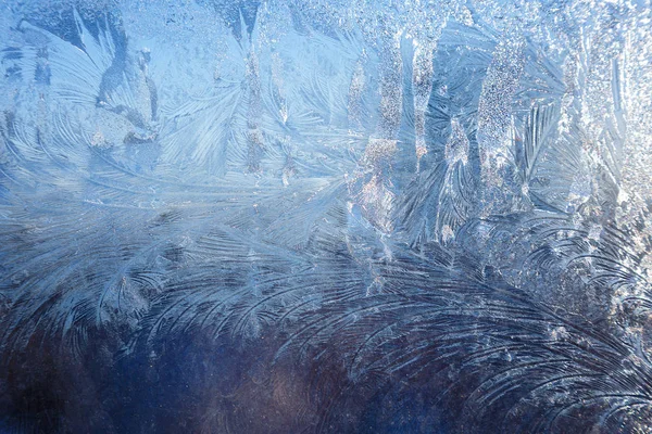 Eisfrostige Muster Auf Dem Fensterglas Winter — Stockfoto