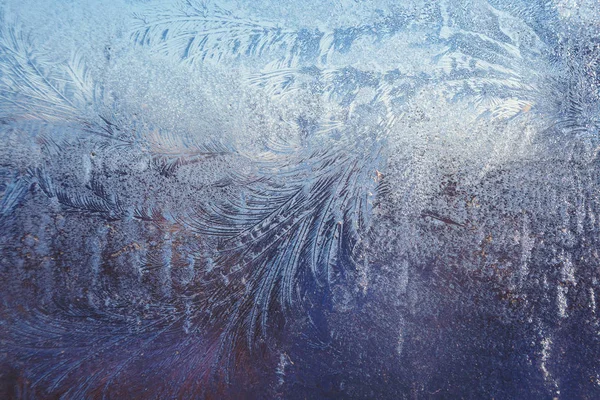 Eisfrostige Muster Auf Dem Fensterglas Winter — Stockfoto