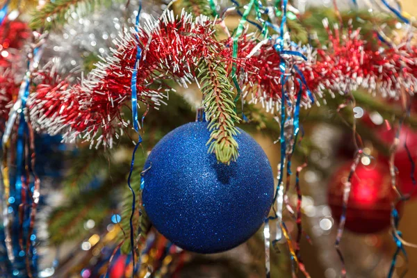 Christmas Tree Decorated Colored Balls Tinsel Toys — Stock Photo, Image