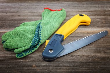 Bahçe katlanır ahşap kurullarında iş eldivenleri ile gördüm.