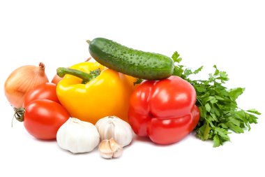 Beyaz arka plan üzerinde izole taze sebze ayarla.