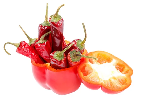 Set Fresh Peppers Isolated White Background — Stock Photo, Image