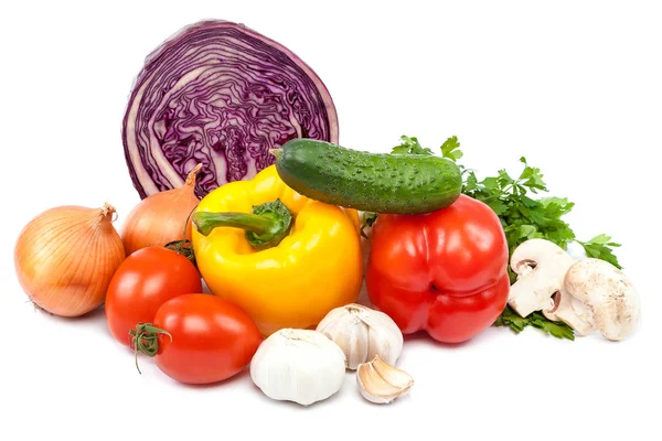 Mettre Les Légumes Frais Isolés Sur Fond Blanc — Photo