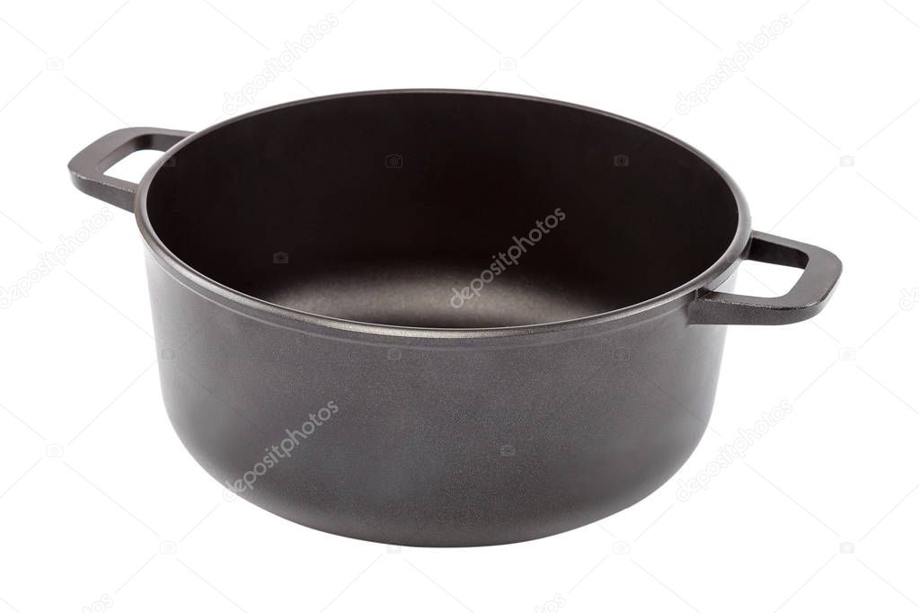 Cast iron pan isolated on white background.