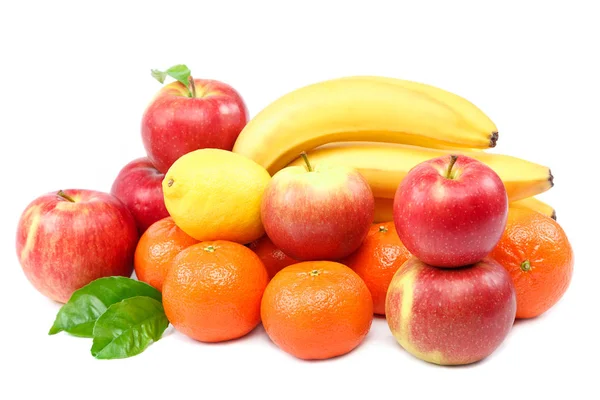 Plátano Fresco Mandarinas Limón Manzanas Aisladas Sobre Fondo Blanco —  Fotos de Stock