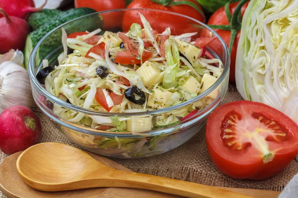 Friss Zöldségek Háttér Ételek Növényi Saláta — Stock Fotó