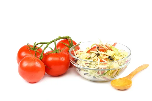 Ensalada Tomates Verduras Frescas Aisladas Sobre Fondo Blanco —  Fotos de Stock