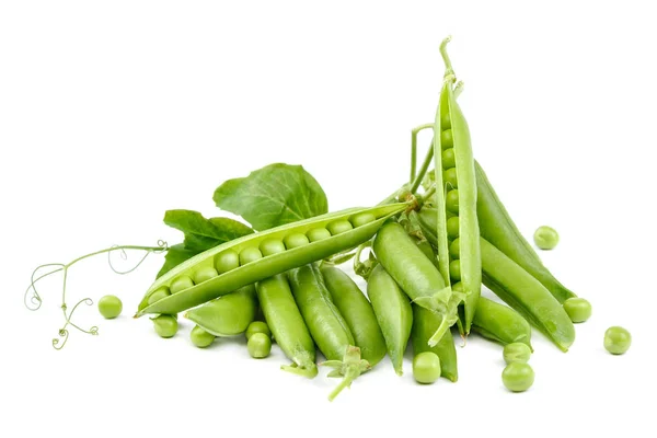 Vruchten Van Groene Erwten Geïsoleerd Witte Achtergrond — Stockfoto