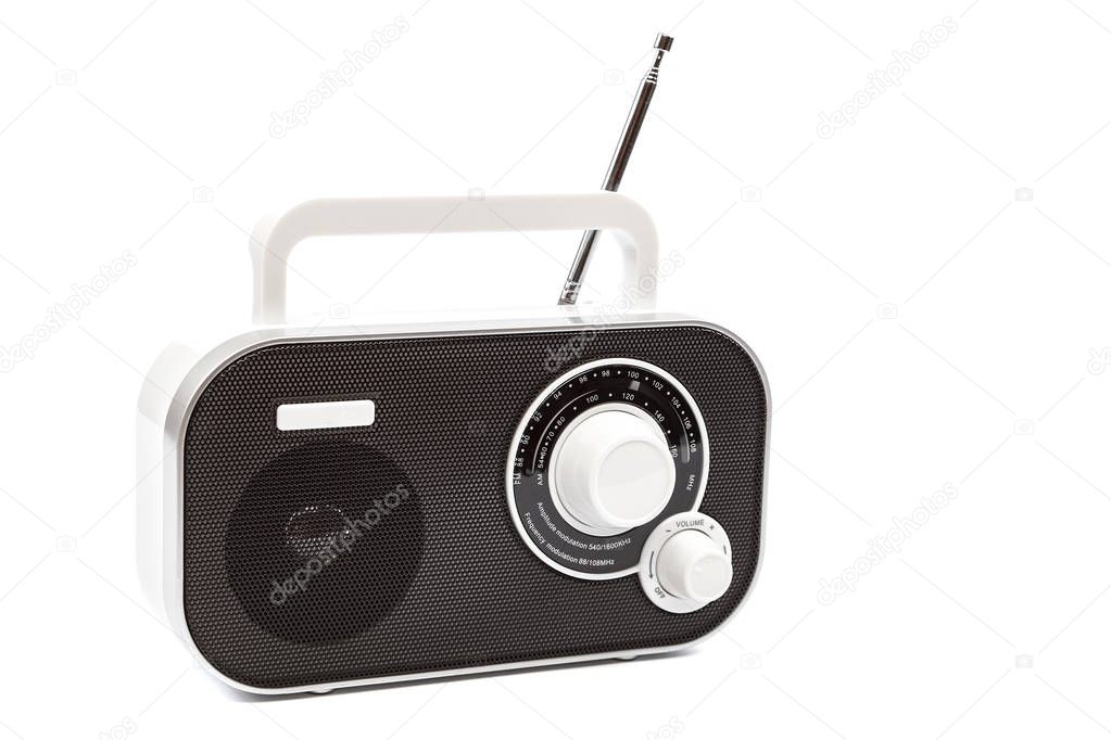 Stylish compact radio receiver isolated on white background