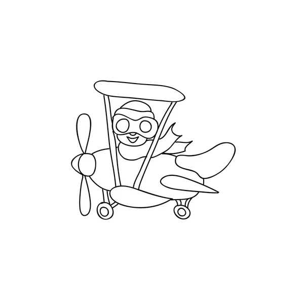 Retro Airplane Pilot Children Coloring Page Isolated White — Stock Photo, Image