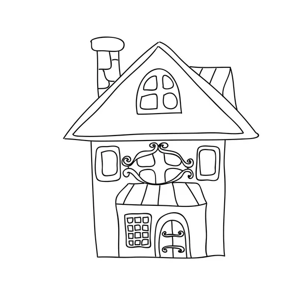 Funny Fairy Tale House Children Coloring Page Isolated White — Stock Photo, Image