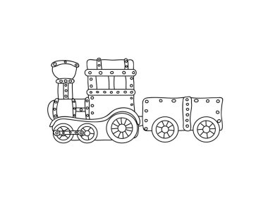 Retro steampunk tren çocuk üzerinde beyaz izole sayfa boyama