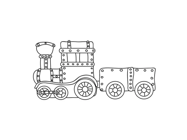 Retro Steampunk Vonat Gyerekek Színező Oldal Elszigetelt Fehér — Stock Fotó