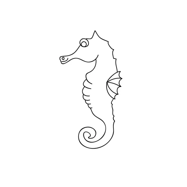 Little Cute Seahorse Kids Coloring Page Line Art Isolated White — Stock Photo, Image