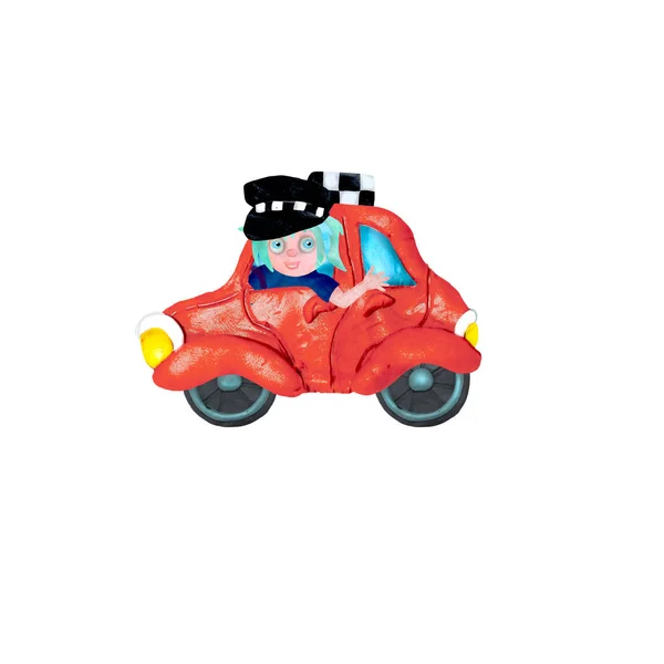 Rendered Plasticine Taxi Boy Driver Isolated White Background — Stock Photo, Image