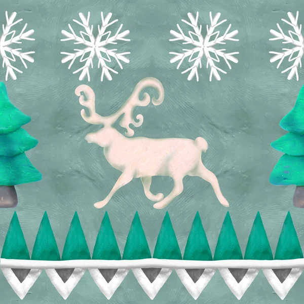 渲染斯堪的纳维亚圣诞复古提花无缝图案与鹿 — 图库照片