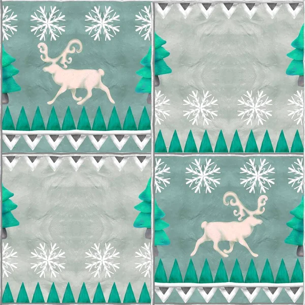 Rendering Scandinavo Natale Vintage Jacquard Modello Senza Cuciture Con Cervo — Foto Stock