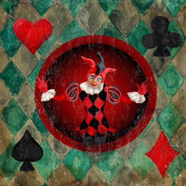 Joker grunge vintage suluboya 3d heykel karakteri el çekilmiş arka plan