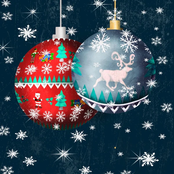 圣诞贺卡与松树装饰图案3D 球体玩具 — 图库照片