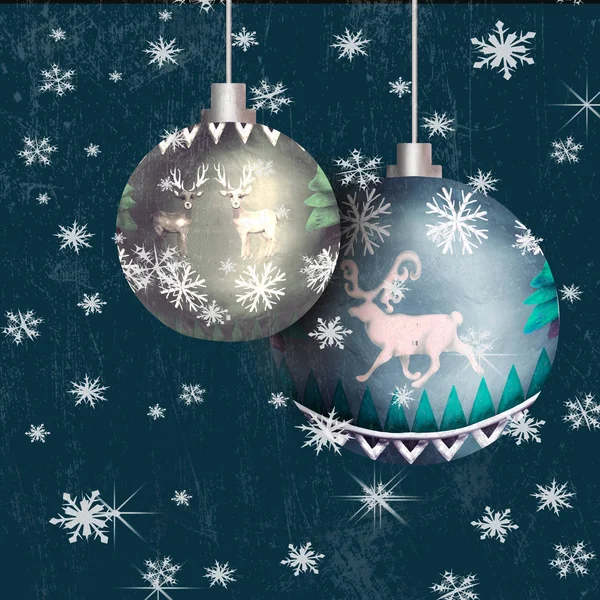 Weihnachtsgrußkarte Mit Kiefernornament Muster Kugel Ball Spielzeug — Stockfoto