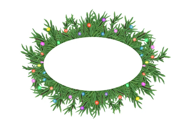 Boże Narodzenie Sosna Drzewo Gałęzie Wieniec Transparent Tekstu Miejsce Białym — Zdjęcie stockowe