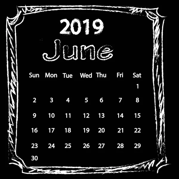 Kreda Biały Rysunek Doodles Ramkę Kalendarza 2019 Roku Czarny Deska — Wektor stockowy