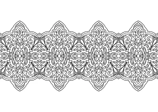 Décoratif Sans Couture Floral Adulte Coloriage Frontière Noir Blanc Isolé — Image vectorielle