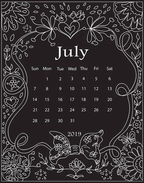 Branco Giz Desenho Mandala Doodles Quadro Calendário Mensal 2019 Ano — Fotografia de Stock